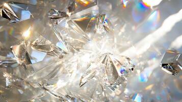 Shimmering diamond fragments with rainbow light refractions in abstract concept photo