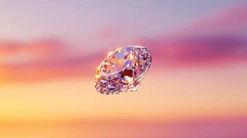Shimmering diamond against vibrant sunset sky reflecting light and elegance photo