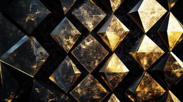 Geometric abstract art with gold and black 3d diamond shapes in modern design photo