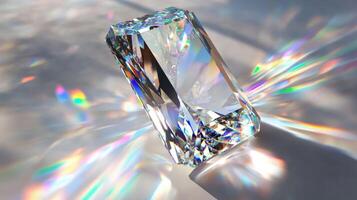 Prism reflecting vibrant rainbow light on a smooth surface capturing spectrum and refraction photo