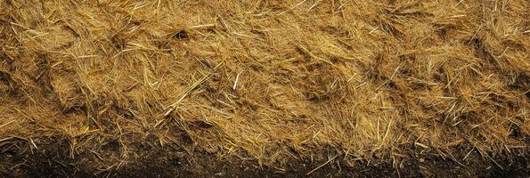 Close-up of golden straw on soil capturing rural farm life concept photo