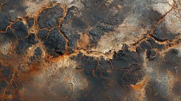 Cracked earth pattern with rusty texture and earthy colors concept photo