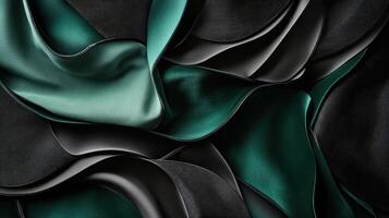 Abstract art with elegant green and black fabric waves displaying flow concept photo