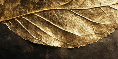 Golden leaf texture on dark background showing nature's elegance and luxury concept photo