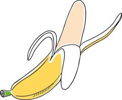 doodle drawing of single peeled banana isolated on white background vector