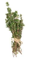 Bunch of fresh thyme tied with rope on isolated background photo