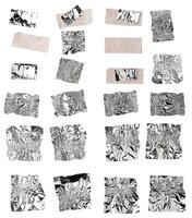 Various crumpled foil used candy wrappers on isolated background, top view photo