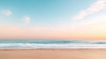 A beautiful beach with a calm ocean and a clear blue sky. The sky is filled with clouds, giving the scene a serene and peaceful atmosphere photo