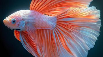 Elegant White and Orange Betta Fish with Flowing Fins photo