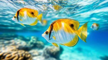 Vibrant Butterflyfish Swimming in Coral Reef photo