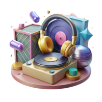beautiful rustic Vinyl Record Player with Speakers Transparent Audio Setup detailed png