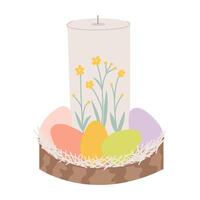 Decorative candle with Easter eggs in a nest vector