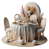 Maravilhoso moderno Casamento recepção mesas com roupa de cama e peças centrais isolado para evento planejamento visuais autêntico png