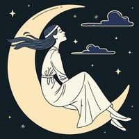 The princess sitting in a crescent moon vector