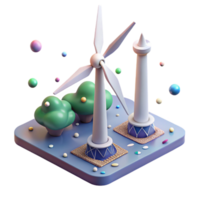 serene abstract Wind Turbine with Power Lines Cutout for Electricity Grid Visualizations premium png