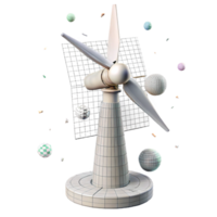 elegant abstract Wind Turbine Wireframe Model 3d Rendering Isolated for Engineering Design detailed png