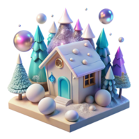 wonderful modern Winter Scene Snow Covered House Trees Transparent high quality png