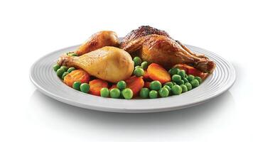 Delicious Roasted Chicken with Vegetables on a White Plate photo
