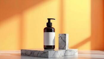 Modern Skincare Product Display on Marble Platform photo