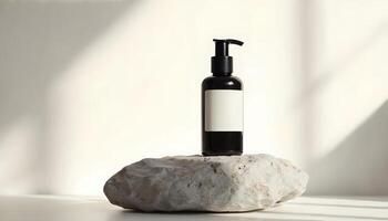 Minimalist Cosmetic Bottle on Natural Stone Display photo