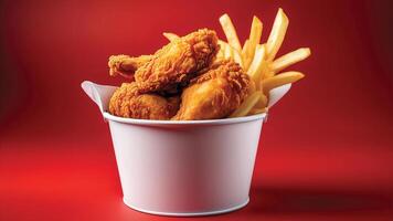 Crispy Fried Chicken and Fries in a White Bucket photo