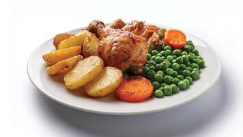 Roasted Chicken, Potatoes, Carrots, and Peas A Hearty Plate of Comfort Food photo