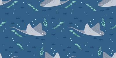 Underwater seamless pattern with stingray fish vector