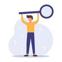 Man holding magnifying glass for analysing problem vector