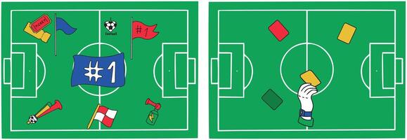 Set of football icons, fan paraphernalia and flags for the football. vector