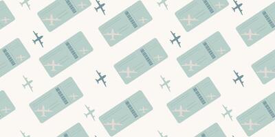 Seamless pattern of plane tickets. Airplane boarding pass in flat style. Illustration isolated on light background. vector