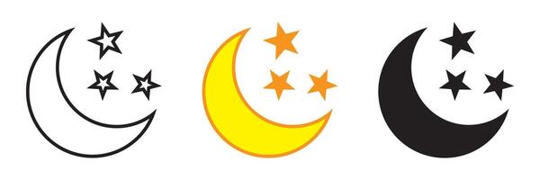 Crescent moon with stars. Crescent moon icon yellow and black version. Night icon. vector