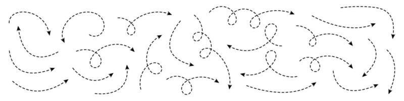 Curved dashed arrow. Collection of curved hand drawn arrows. vector