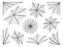 Creepy Hand Drawn Spider Web Pack. A collection of 10 unique hand drawn spider web illustrations in various shape. Perfect for Halloween design, spooky graphics, gothic decor, and eerie visual accents vector