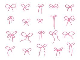 Minimalist Pink Line Bow Illustrations. A collection of simple pink line bow illustrations, featuring minimalist, delicate loops and flowing tails. Perfect for branding, gift wrapping, packaging vector