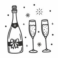 Celebratory Sparkling Wine and Glasses with Festive Elements in Doodle Style vector