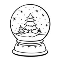 Winter Snow Globe with Christmas Trees and Falling Snowflakes Outline vector