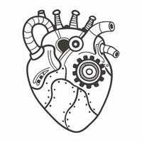 Steampunk Mechanical Heart Illustration in Monochrome Design vector