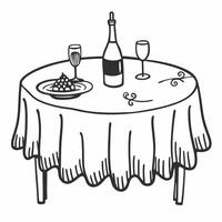 Elegant Dining Table with Wine and Cheese in Line Art Style vector
