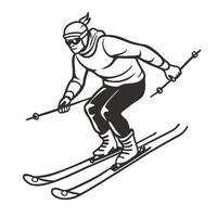 Monochrome Illustration of a Skier in Action on Mountain Slopes vector