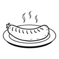 Illustration of a Steaming Sausage on a Plate in Black and White vector