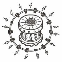 Hand Drawn Generator Icon with Electric Sparks and Mechanical Gears vector