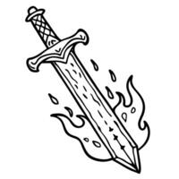 Flaming Sword Line Art Illustration in Bold Monochrome Style vector