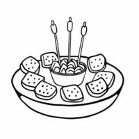 Outline of Bread and Cheese Platter with Appetizers and Toothpicks vector