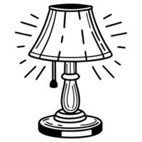 illustration of a classic table lamp with shade and pull chain, radiating light in a minimalist vector