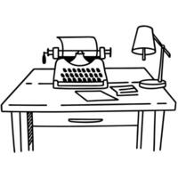 vintage typewriter on desk with lamp retro writing workspace, classic paper document layout vector