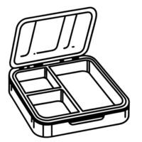open compartmentalized lunchbox black and white line art design for food storage and organization vector