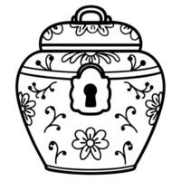 Ornate floral jar with lid and keyhole, intricate decorative design vector