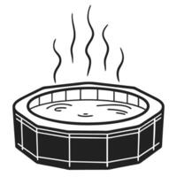 steaming hot tub in monochrome relaxation spa concept with steam rising, black and white illustration vector