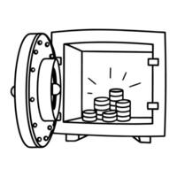 Open safe with shining coins secure money storage, financial security symbol, banking vault vector