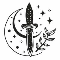 Mystical Dagger with Moon and Stars Illustration vector